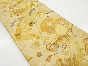 アンティーク　読み本に鼓・貝桶・草花模様織り出し名古屋帯（材料）